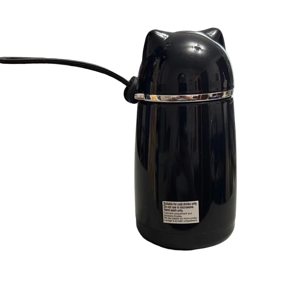 Black 12oz Kitty Cat Thermos with Carrying Strap  NWT